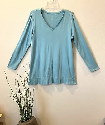 J Jill Perfect Pima V Neck Tunic M {fit L/xl} Banded Hem Mint Lagenlook Coastal • $17.95