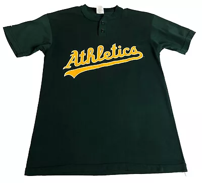 Vintage Majestic Oakland Athletics Shirt Mens Medium Green Script Logo USA #21 • $8.55