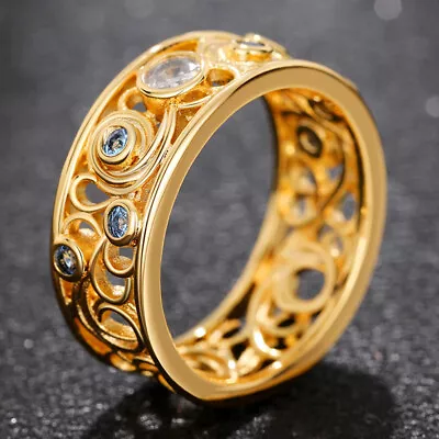 Fashion Cubic Zirconia 18k Yellow Gold Plated Ring Wedding Party Gift Size 6-10 • £4.28