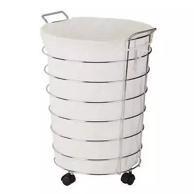 Chrome Wire Rolling Laundry Hamper Household Laundry Cart For Home Dorm • $69.63