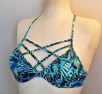 Victoria's Secret Pink Swim Top Strappy  Front T Back Size Xs  Fern Tropical • $21.99