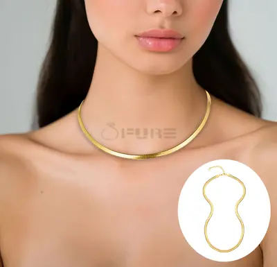 £3.99 • Buy Herringbone Flat Snake Chain Dainty Choker Necklace Gold Plated Womens Jewellery
