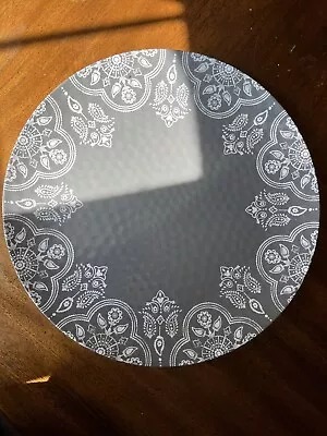 Gray Lacy Hammered Melamine Large Round Serving Tray Platter ~ NEW • $20