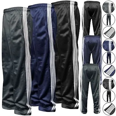 Mens Striped Silky Jogging Bottoms Joggers Gym Sports Tracksuit Pants Trousers • £10.99