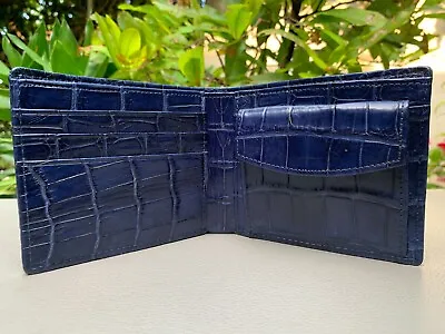 Double Side Genuine Crocodile Alligator Leather Skin Blue Bifold Wallet Men's • $77