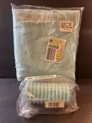 Vintage Pale Sea Foam Green Poly Fabric Vinyl Backed Shower Curtain & Ring Set • $79.99