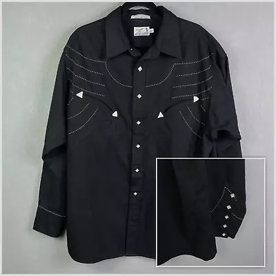VTG  Panhandle Slim Shirt XL Black Embroidered Diamond Pearl Snap Heavyweight • $74.99
