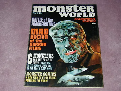 MONSTER WORLD Magazine # 1 By Warren Wolf Man Cover Battle Of Frankensteins • $15