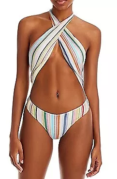 Missoni BRIGHT MULTI Striped Knit Halter One-piece Swimsuit US 6 • $366