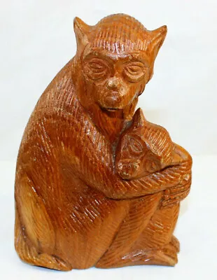 Hand Carved Wood Mother Baby 7” Monkey Chimp Figure Statue Africa Decor Art • $23.45