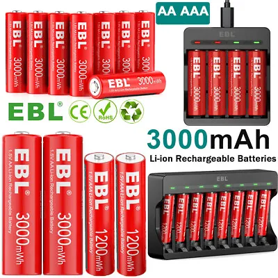 EBL AA AAA Rechargeable Lithium Li-ion Batteries 1.5V / Battery Charger Lot • $7.19
