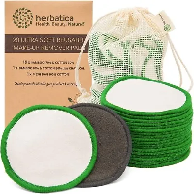 Reusable Make Up Remover Pads Bamboo - Pack Of 20 Reusable Cotton Pads • £7.49