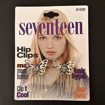 VTG Seventeen Mini Hair Combs Butterfly Rhinestone Silver Hip Clip It Cool NOS • $19.99