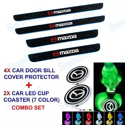 Blue Rubber Car Door Scuff Sill Cover Panel Step Protector+LED COASTER For Mazda • $26.59