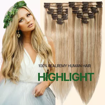 8 -24  Clip In Real Remy Human Hair Extensions Full Head Russian Highlight AAAA+ • $18.57