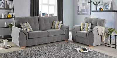 Modern GREY Fabric 3 Seater 2 Seat Armchair Stools Sofa Suite ASHMORE 32 • £199