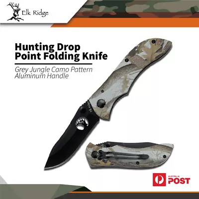 Elk Ridge Manual Folding Knife Camo 8  Tactical Hunting Fixed Blade Blade Er-015 • $47