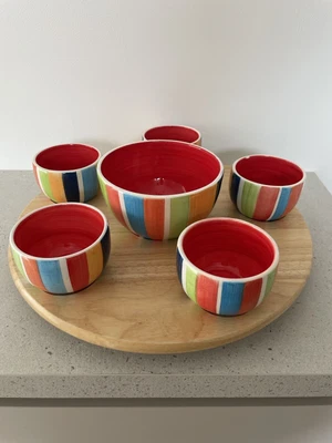 £22 • Buy Whittard Of Chelsea Wooden Lazy Susan With 6 Multicolured Ceramic Dip Bowls
