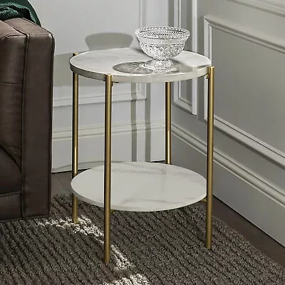 Real Marble Sofa Side Coffee Table Double Tiers Round Nesting Table Gold Frame • $72.92