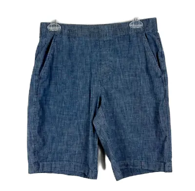 Lands' End Shorts Women 6 Mid Rise Blue Chambray Garter Waist Bermudas • $7.50