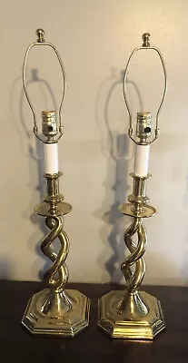 Pair Vintage Mid Century Brass Double Helix Barley Twist Table Lamps • $150
