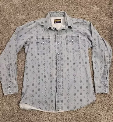 Vintage Panhandle Slim Aztec Pearl Snap Western Denim Long Sleeve Shirt  16 1/2 • $34.95