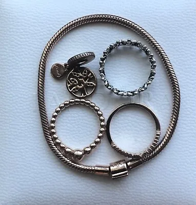 $85 • Buy Beautiful Pandora Set - 3 X Rings, 1 X Charm, 1 X Rose Gold Plated Bracelet