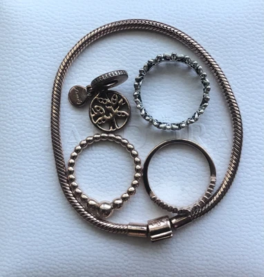 $85 • Buy Beautiful Pandora Set - 3 X Rings, 1 X Charm, 1 X Rose Gold Plated Bracelet