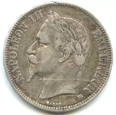 5 Silver FrancsNapoleon III Laureate Head 1869 BB N°2608 • £24.76