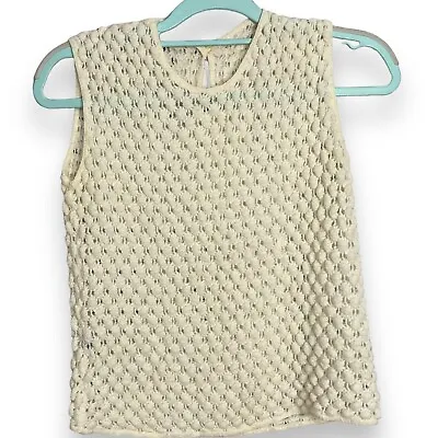 Lady Barbara Open Knit Sleeveless Sweater Women's Small Ivory VTG Boho Vest Top • $17.80