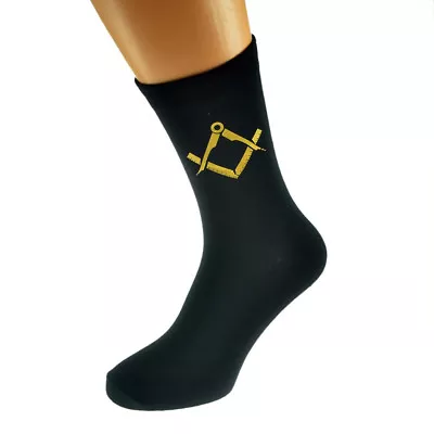 Gold Masonic No G Design Mens Black Socks Adult Size UK 5-12 - X6N342 • $6.15