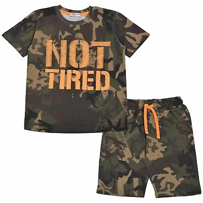 Kids Unisex Girls Boys Camo Green Print Pyjamas Children PJs Shorts Set Age 5-13 • £8.99