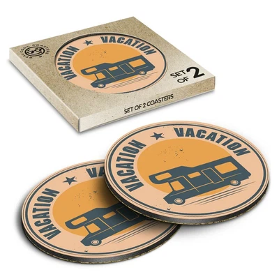 £4.99 • Buy 2 X Boxed Round Coasters - Camper Van Bus Motorhome Camping  #7380