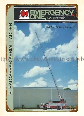 Firetruck Equipment Stratospear Fire Rescue Apparatus Aerial Ladder Tin Sign • $18.87