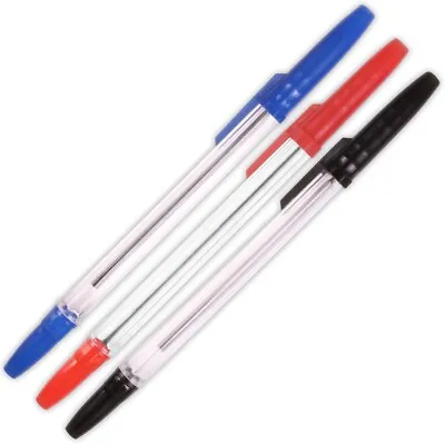 24x BLACK/BLUE/RED INK BALLPOINT PENS Office Stationery Writing Medium Biros • £5.29