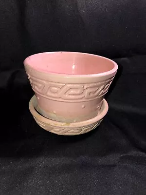 Vintage McCoy Pink Greek Key Flower Pot Planter 1950s Used • $19.90