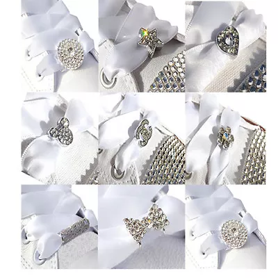 Crystal Rhinestone Shoe Charms & White Satin Ribbon Shoelaces For Bling Trainers • £5.99