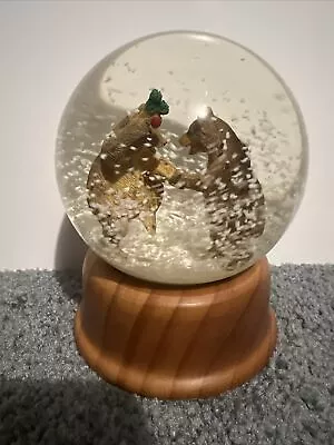 Vintage Eddie Bauer Home Snow Globe 1996 Dancing Bears Wooden Base Valentine 5'' • $49.95