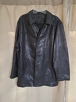 Brandini Black Leather Jacket Car Coat 3/4 Length Mens XXL • $34.95