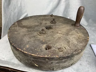 Antique Wood Crank Wheel W/ Handle ~ Primitive Factory Industrial Mill Maine • $44