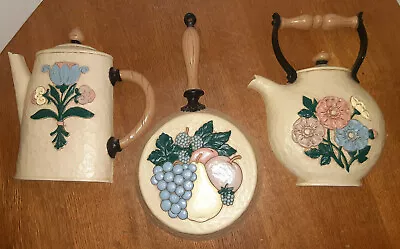 Vintage Burwood Productions Co. Mid Century Wall Decor Lot Of 3 Tea Coffee Pot  • $34.36