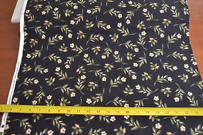 By 1/2 Yd Gold Green Floral Black Flannel Maywood/Flowers Of Forest/8753B425 • $5.25