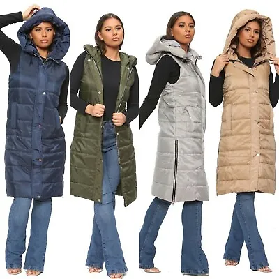 £24.95 • Buy Womens Ladies Long Line Hooded Puffer Gilet Jacket Padded Vest Top Body Warmer