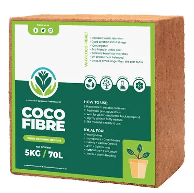 Coir Compost Block | 100% Natural Easy To Grow & Use | Coco Soil (5kg) • £16.99