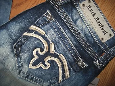 $62 • Buy Rock Revival Alanis Straight Distressed Stonewashed Women's Jeans Size 26