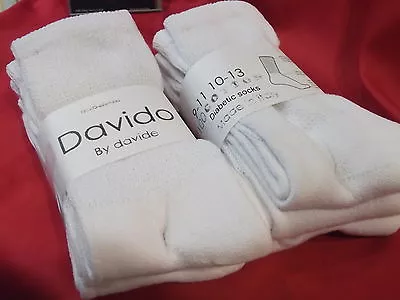 Diabetic Socks  Made In Italy 100%cotton 6 Pair White Davido Socks Size 10-13 • $23.50