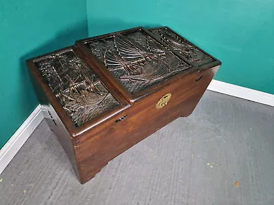 An Antique Style Eastern Camphor Wood Carved Coffer Chest Blanket Box ~Delivery • £185