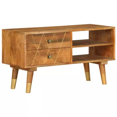 Rustic Wooden Vintage Solid Mango Wood TV Tele Stand Unit Cabinet With 2 Drawers • $206.99