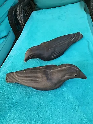 2 Primitive Antique Large Crow Raven Decoys Glass Eyes Paper Mache • $99