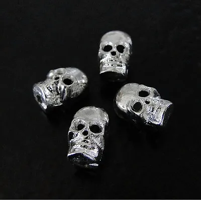 2 Solid Brass Skull Beads Silver Plated - Steampunk Goth Rock And Roll • $4